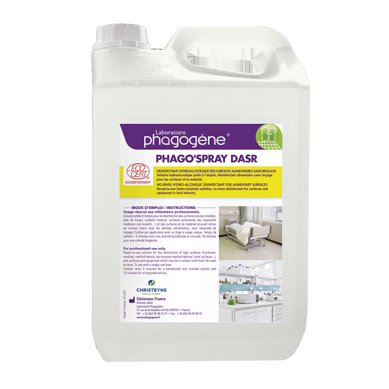 Phagospray désinfectant hydroalcoolique pour surfaces alimentaire 5l